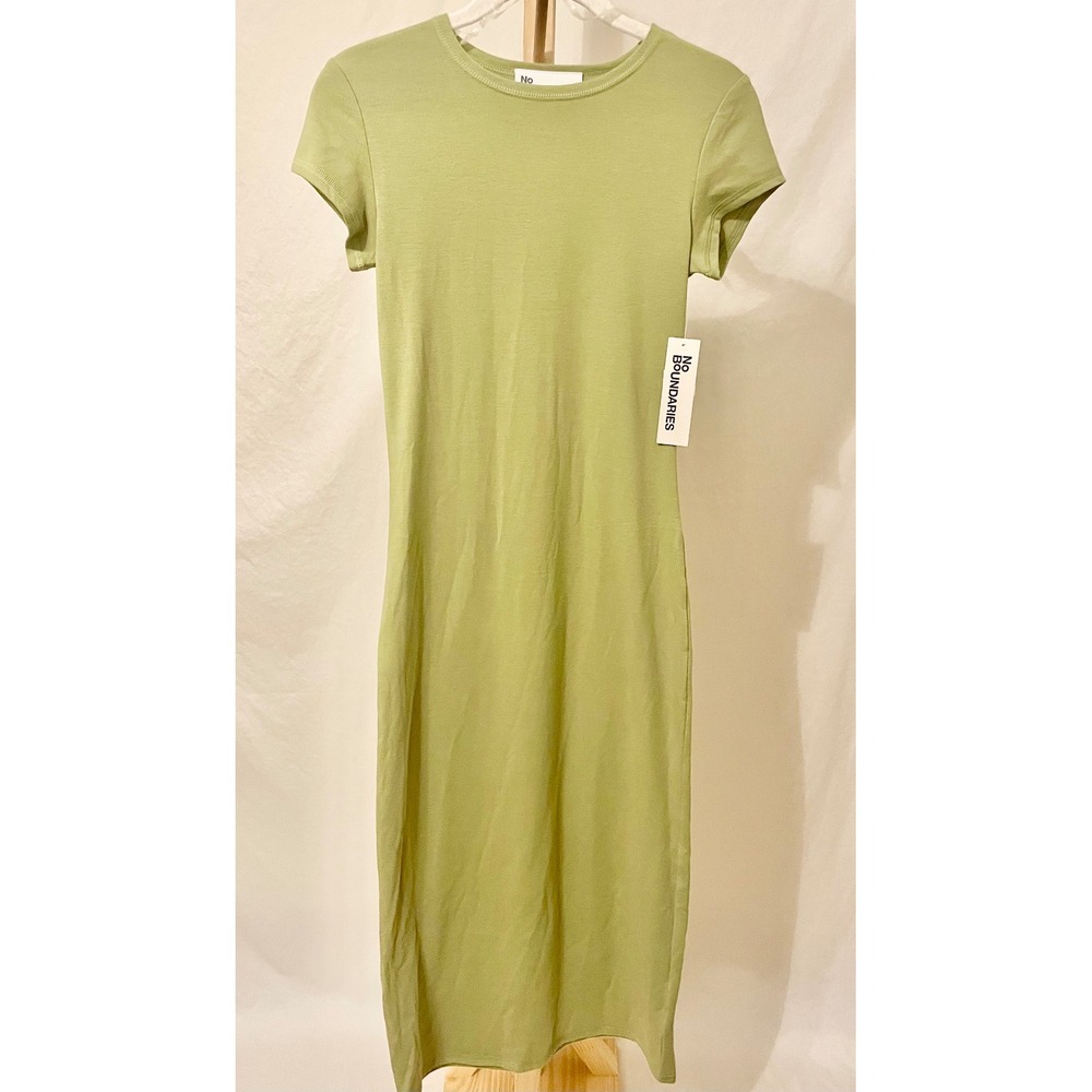 No Boundaries Womens Sage Green Short Sleeve Bodycon Midi T-Shirt Dress S 4-6